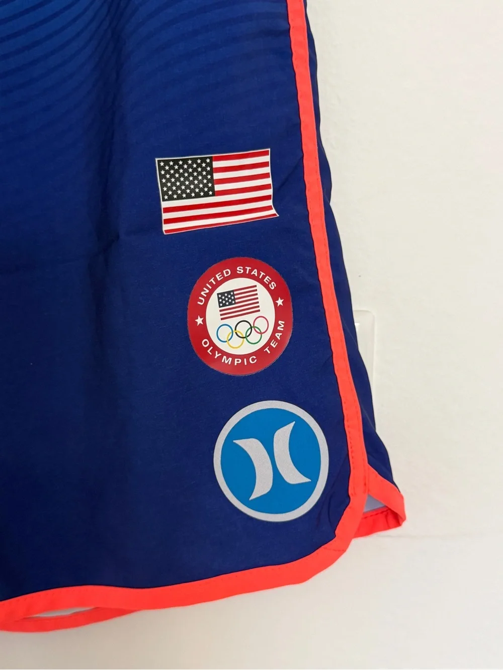 Hurley Navy & Teal USA Swim Board Shorts with Neon Pink Trim